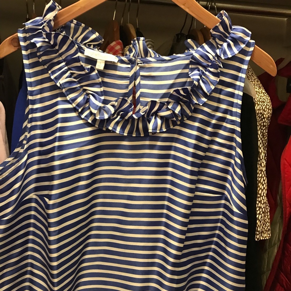 Talbots | L | Blue & White Stripe Ruffle Top - Picture 4 of 7